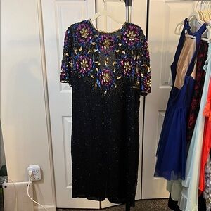 Elegant Black Floral Embellished Dress